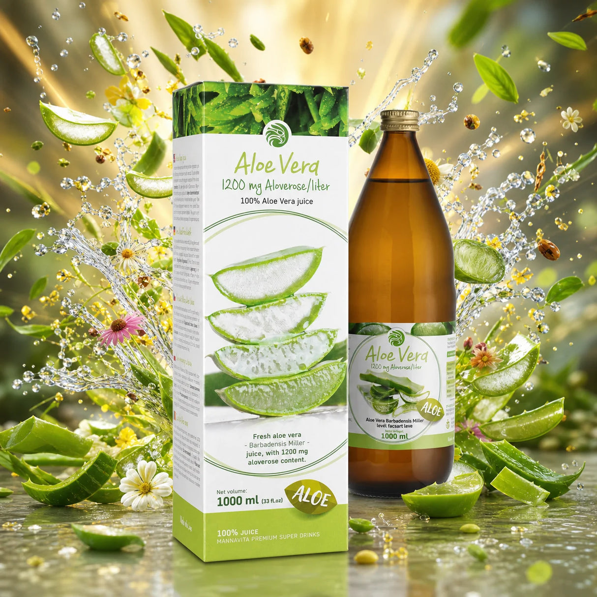 Mannavita Aloe vera 100% καθαρός χυμός από συμπίεση • 1000 ml