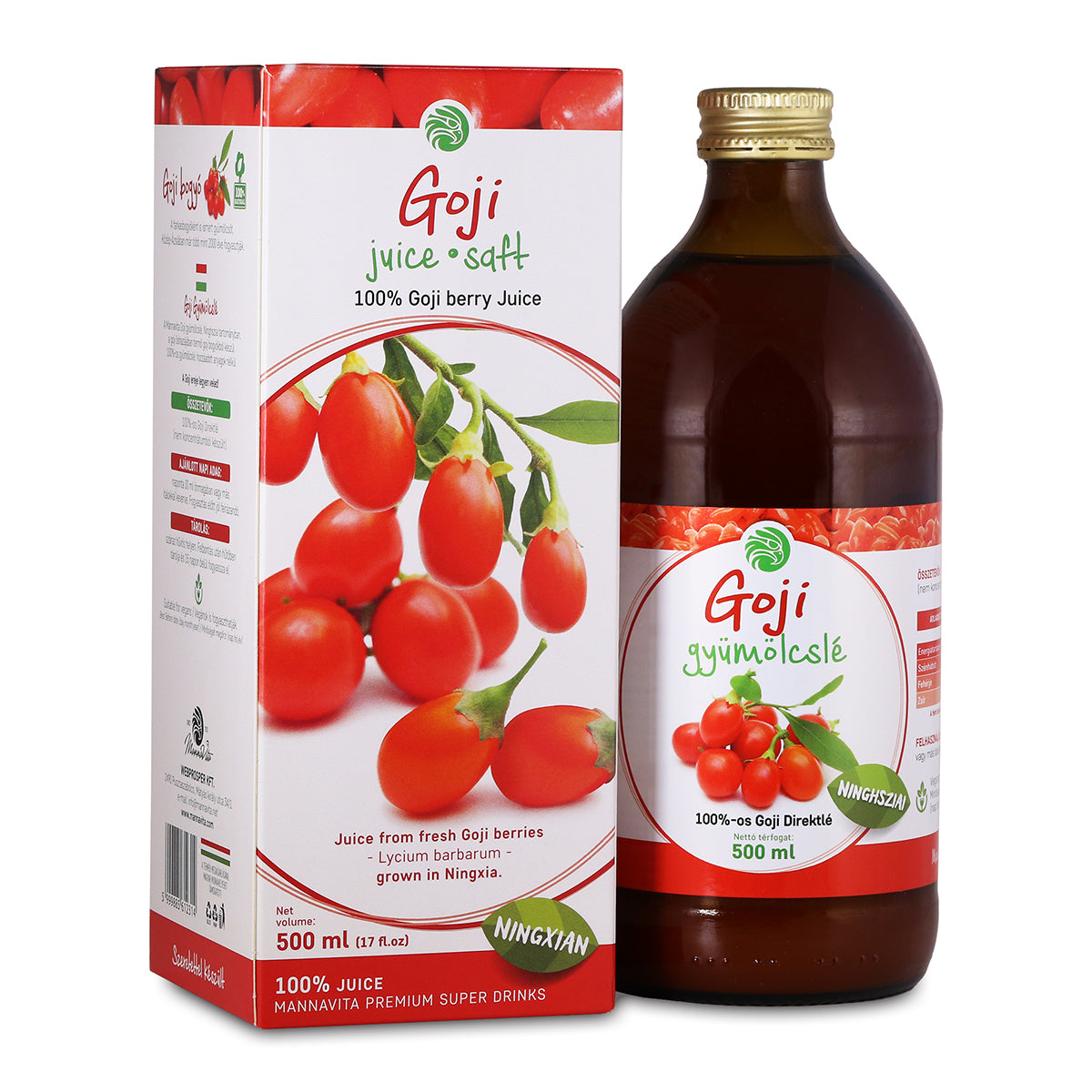 Mannavita • Χυμός Goji Berry 100% Πιεσμένος Καθαρός Χυμός • 500 ml