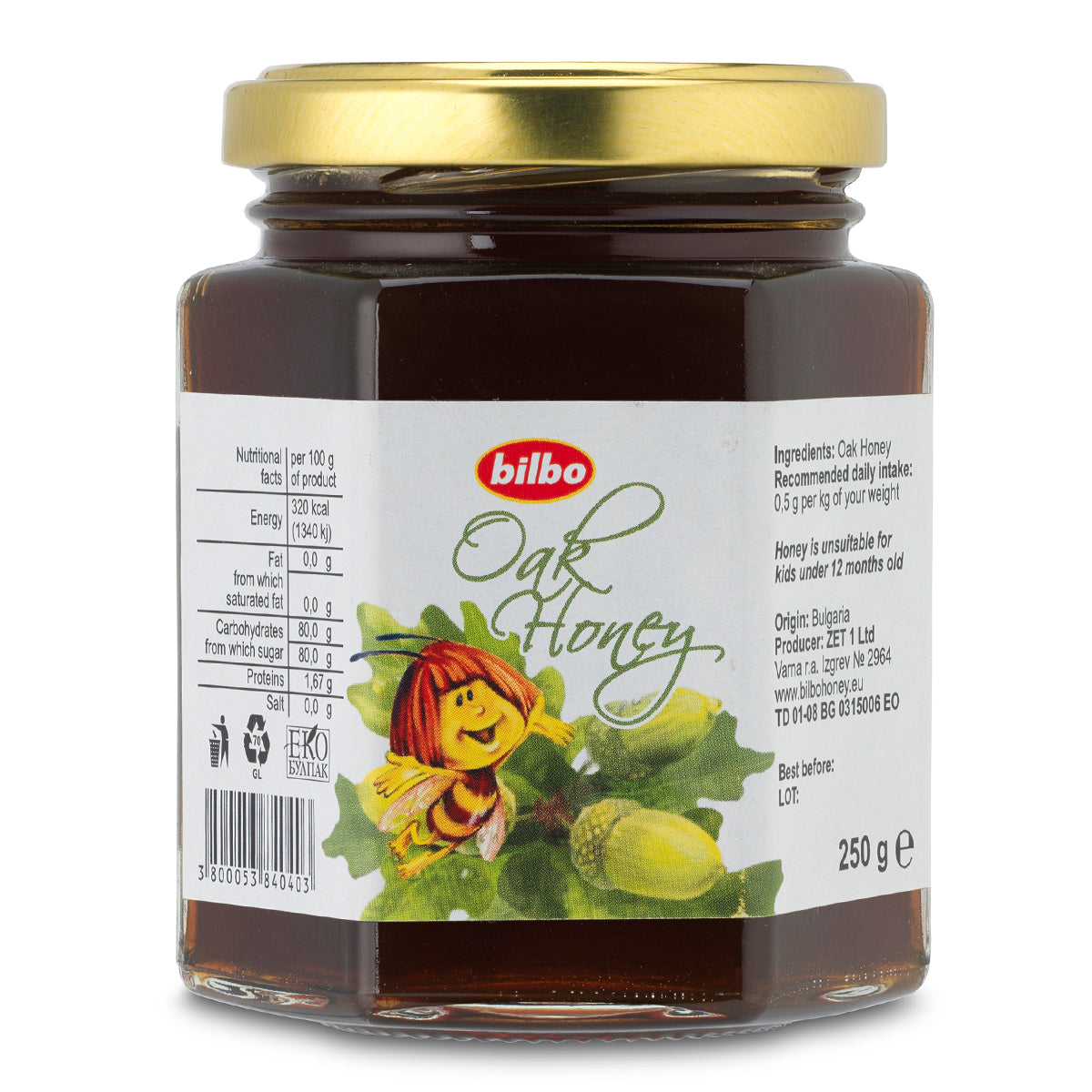 Ακατέργαστο μέλι βελανιδιάς Bilbo • 250 g