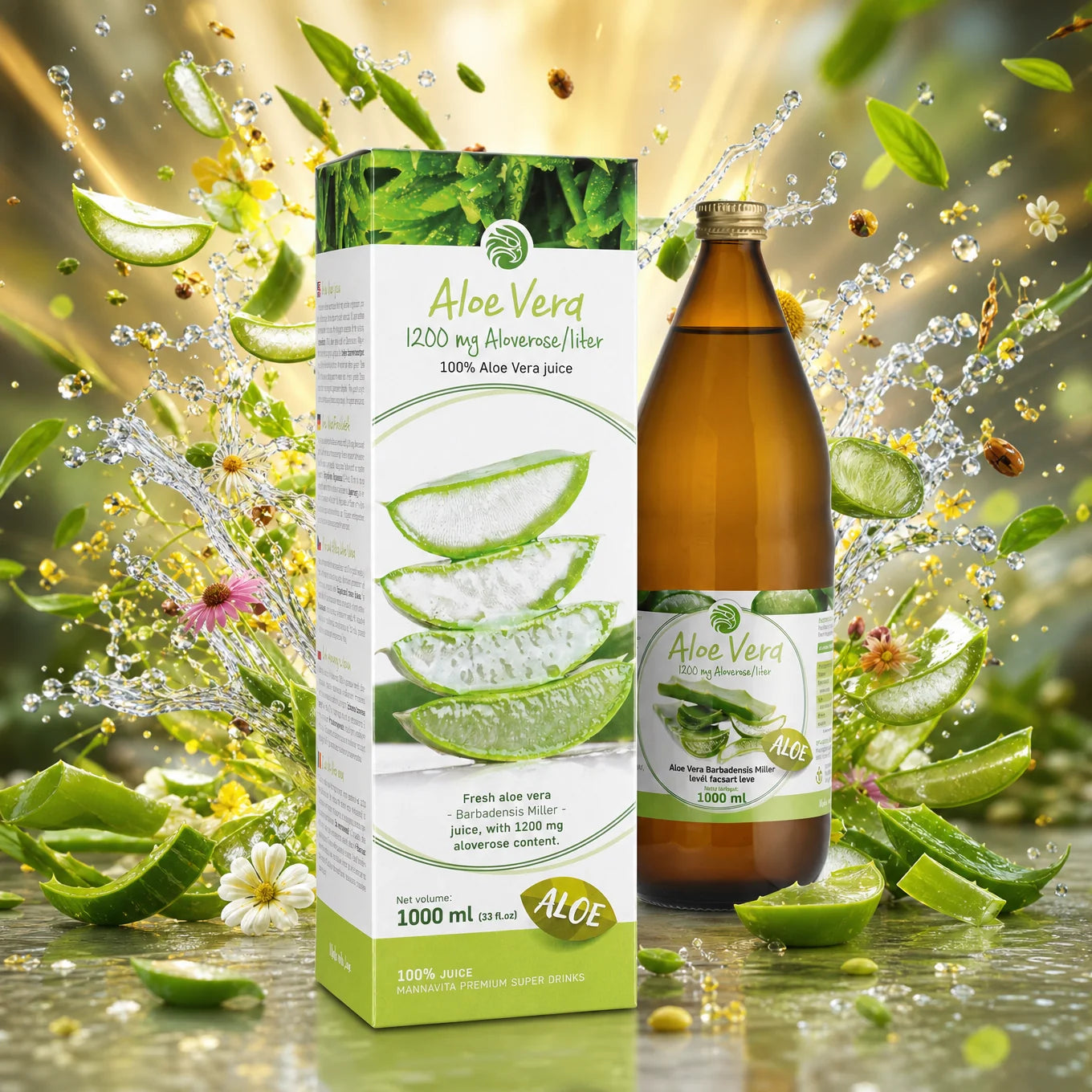 Mannavita Aloe vera 100% καθαρός χυμός από συμπίεση • 1000 ml