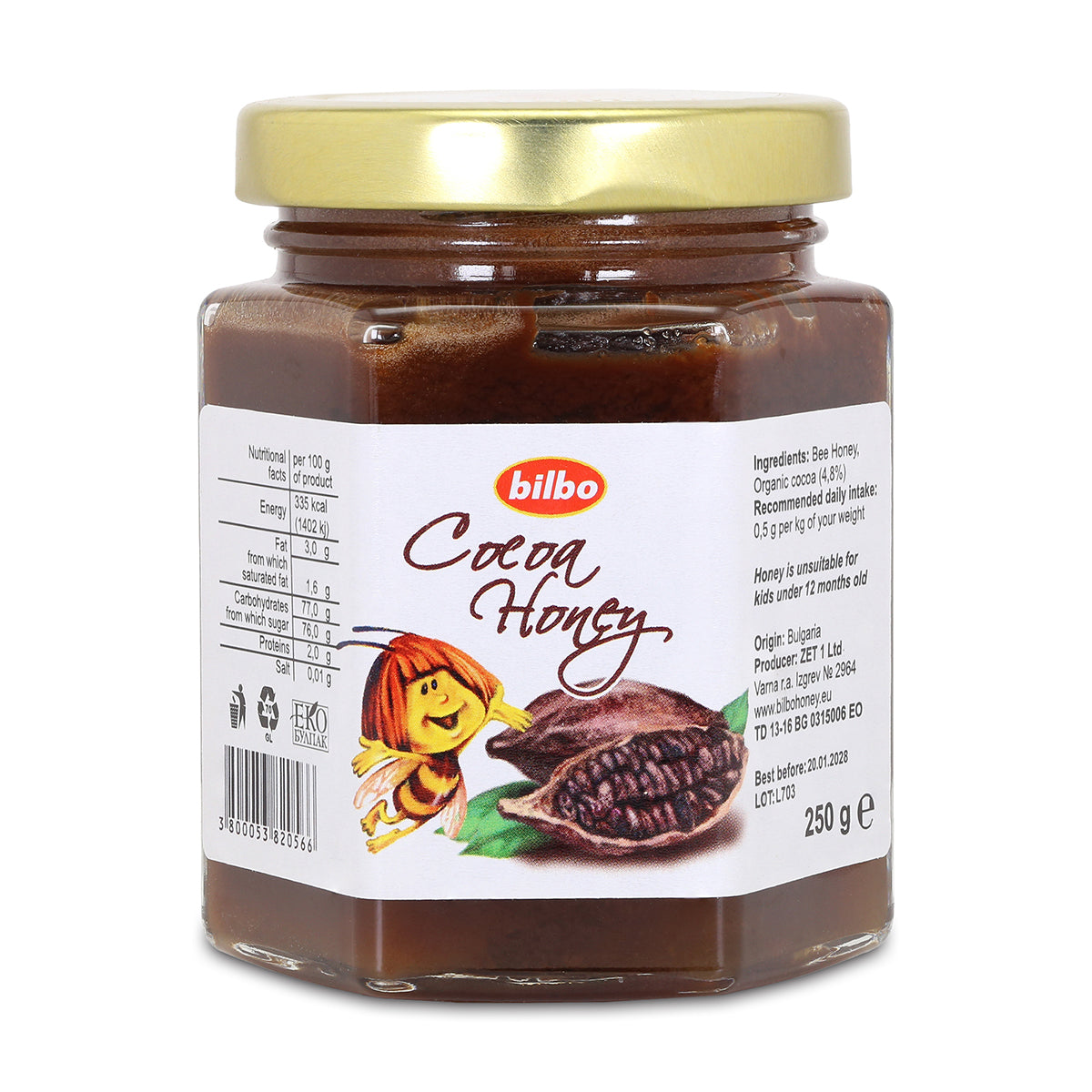 Bilbo ωμό μέλι κακάο • 250 g
