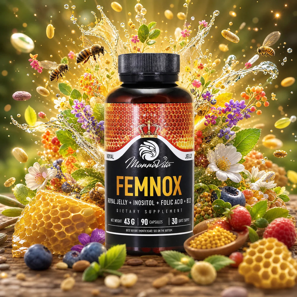 FEMNOX Βασιλικός Πολτός + Ινοσιτόλη + Φολικό Οξύ + σύμπλεγμα B12 • 90 κάψουλες