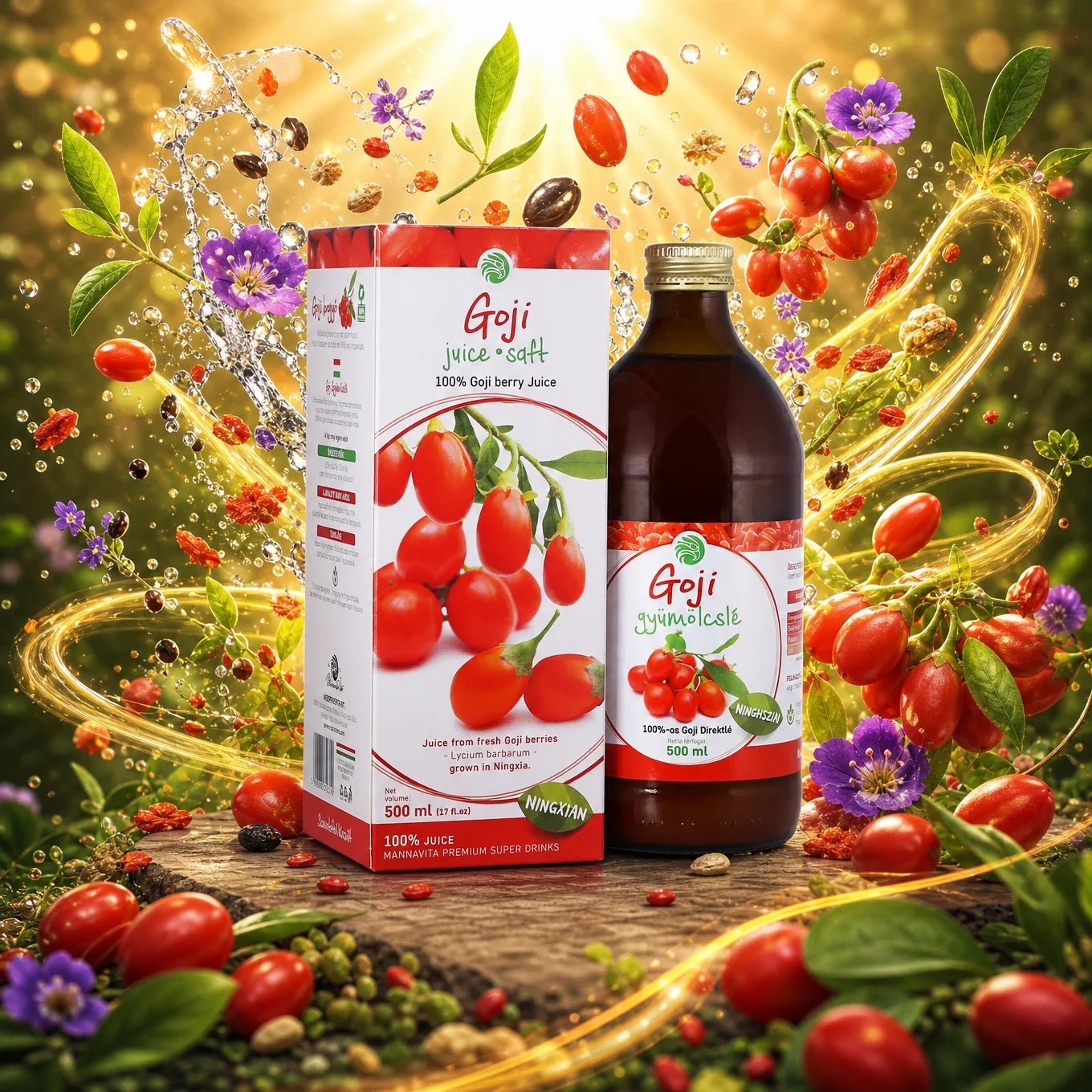 Mannavita • Χυμός Goji Berry 100% Πιεσμένος Καθαρός Χυμός • 500 ml