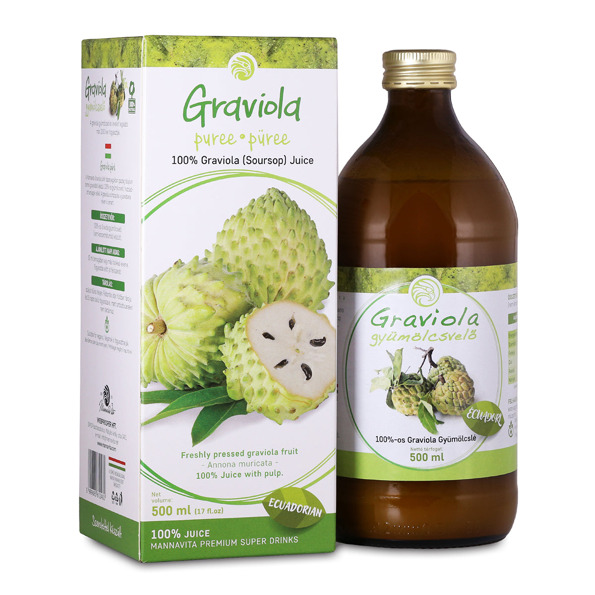 Mannavita • Graviola 100% Πιεσμένο Καθαρό Πουρέςς • 500 ml