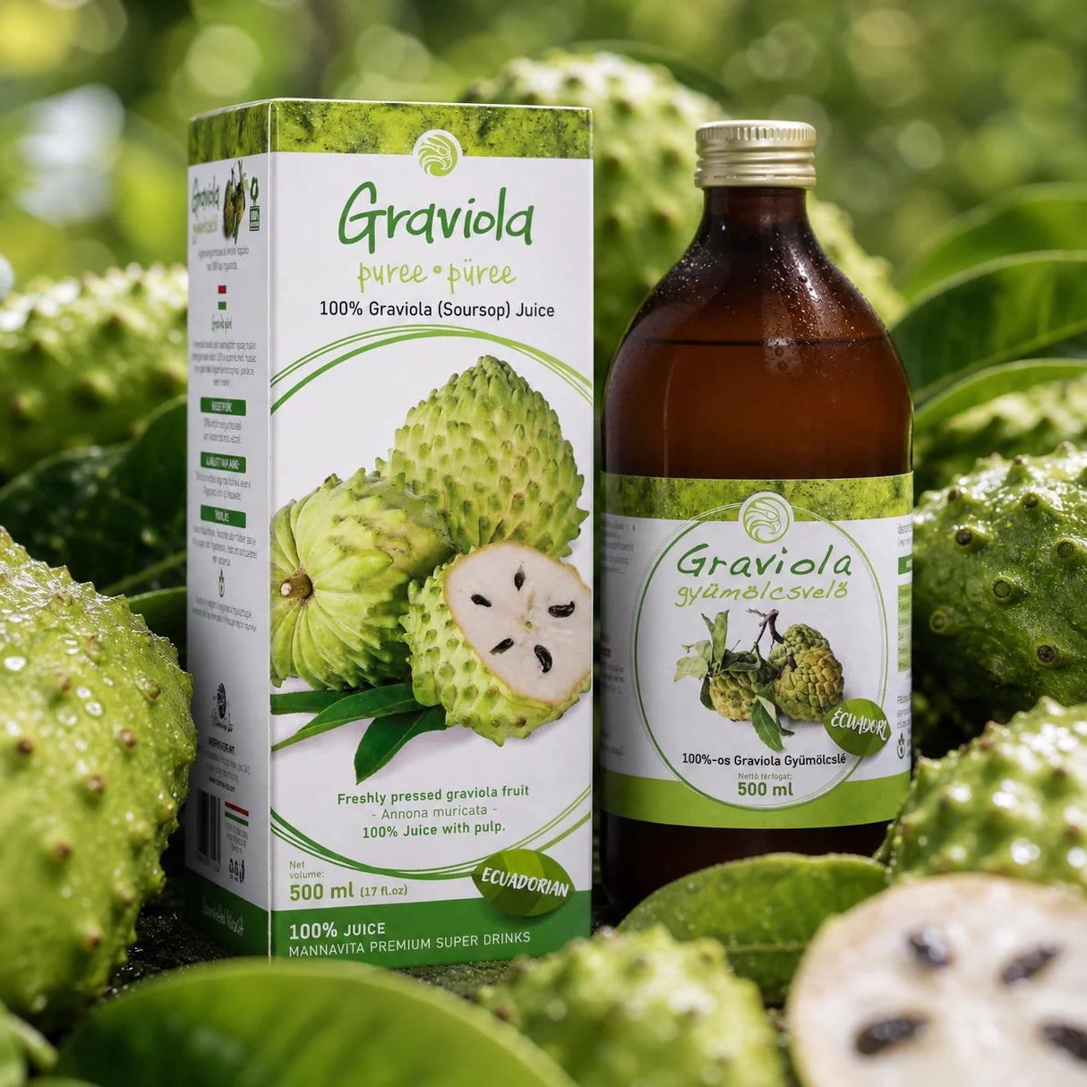 Mannavita • Graviola 100% Πιεσμένο Καθαρό Πουρέςς • 500 ml