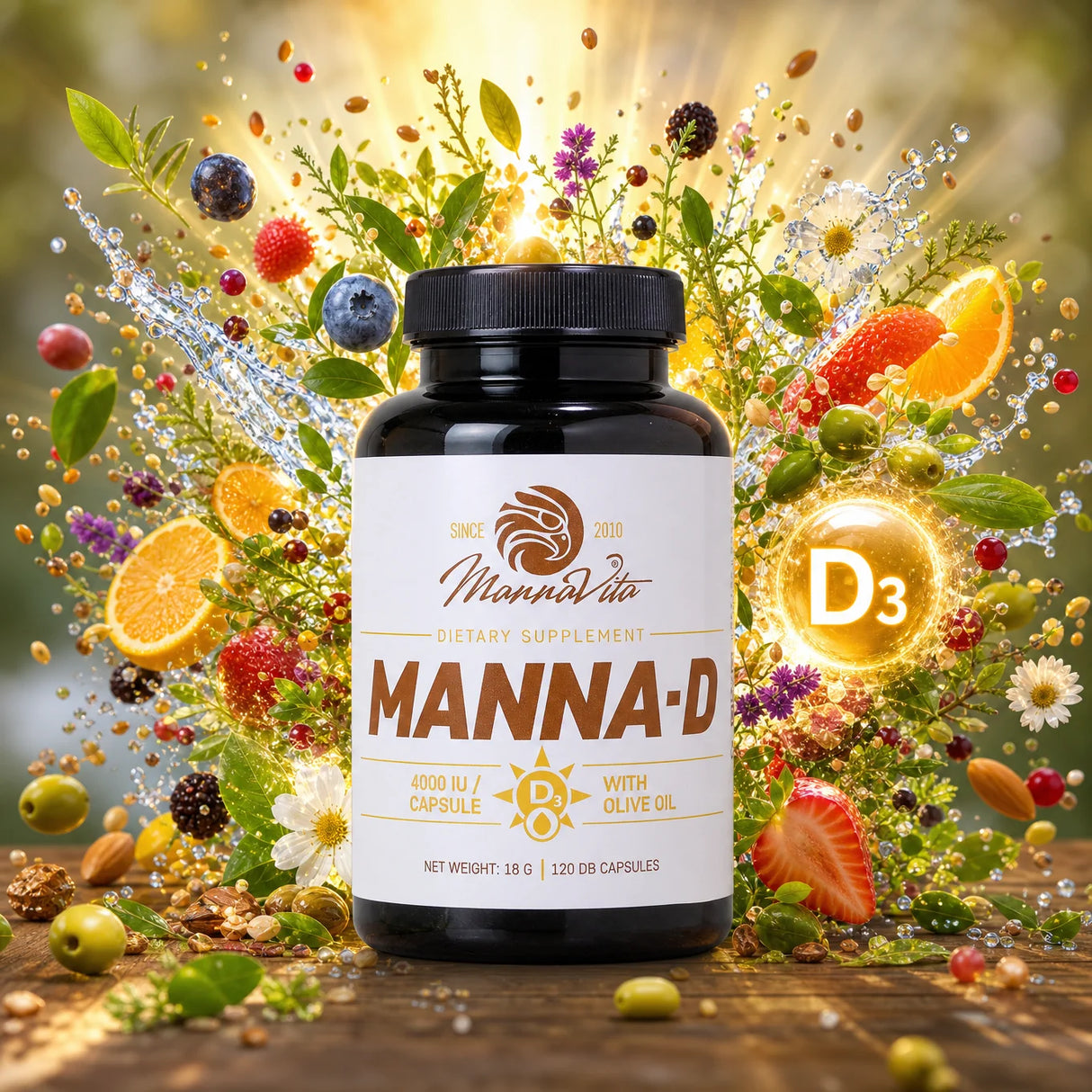 MANNA-D • Βιταμίνη D3 σε Ελαιόλαδο 4000 IU • 120 κάψουλες