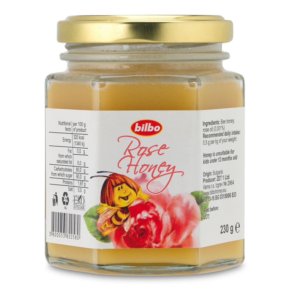 Bilbo ωμό μέλι τριαντάφυλλου • 230 g