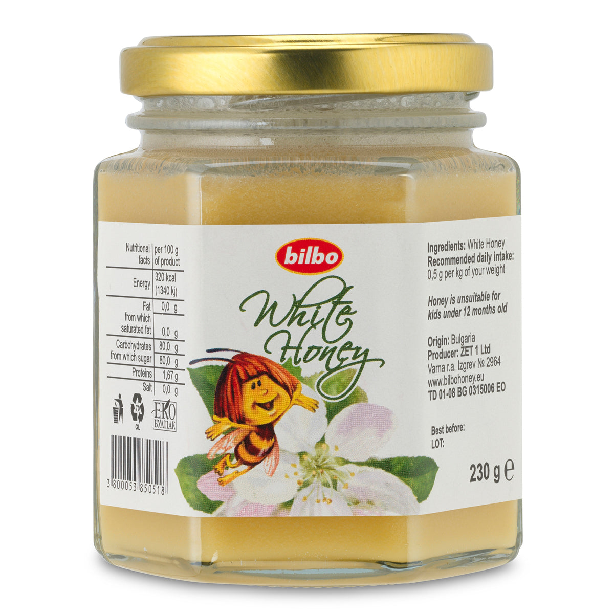 Bilbo ακατέργαστο λευκό μέλι • 230 g